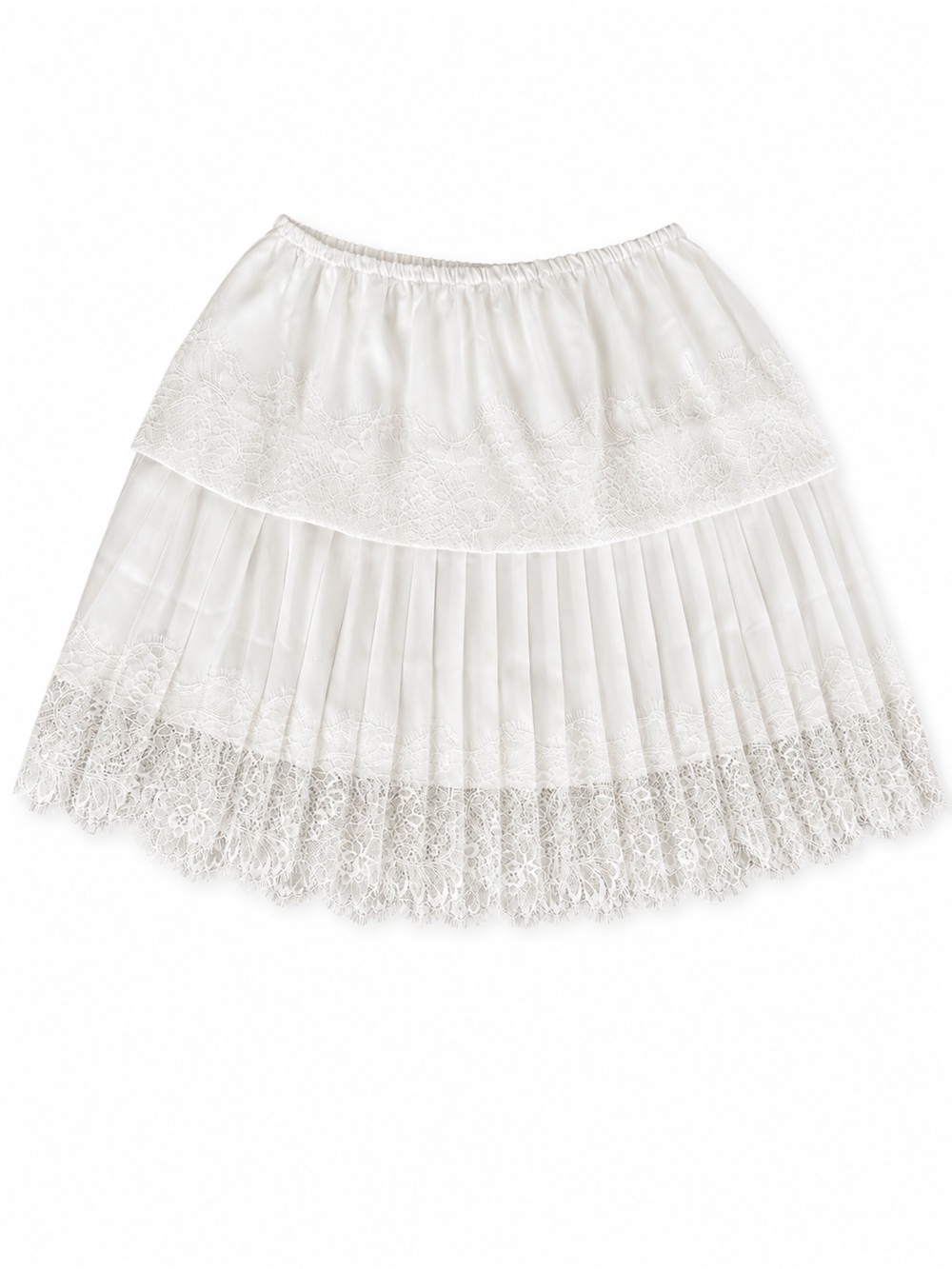 White Lace Tiered Pleated Skirt